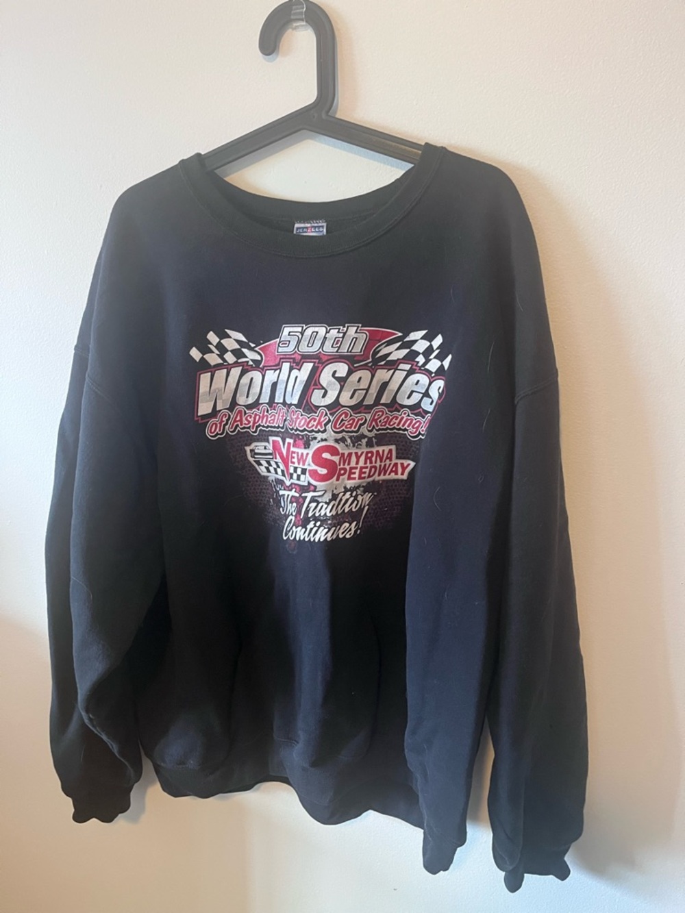 vintage  Black Crewneck Sweatshirt with Racing Graphic